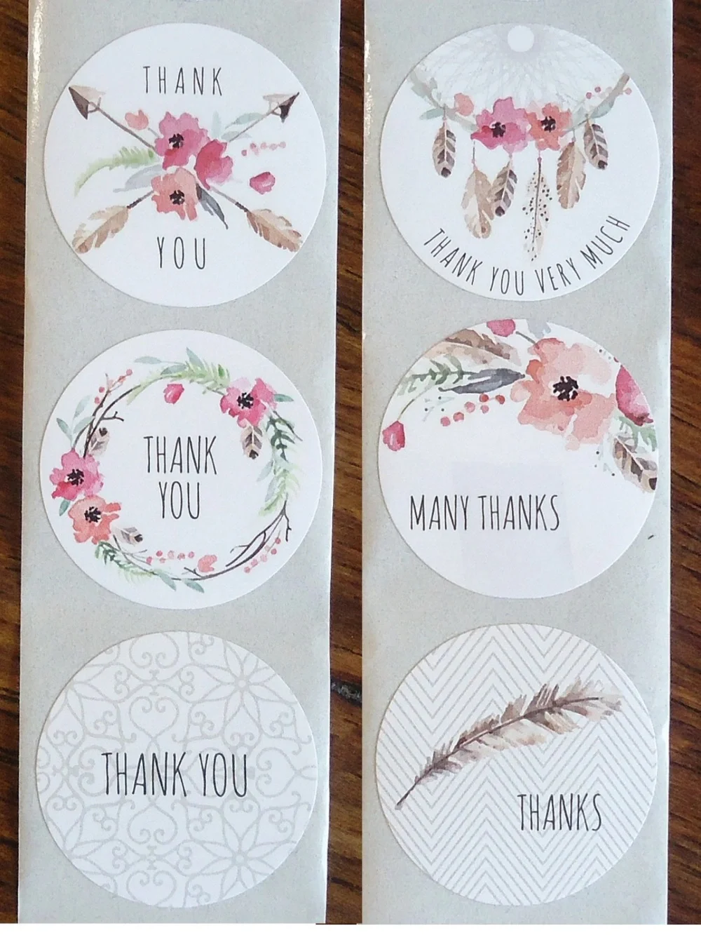 💜 NWT Floral & Feathers Circle Thank You Stickers (500 Stickers)